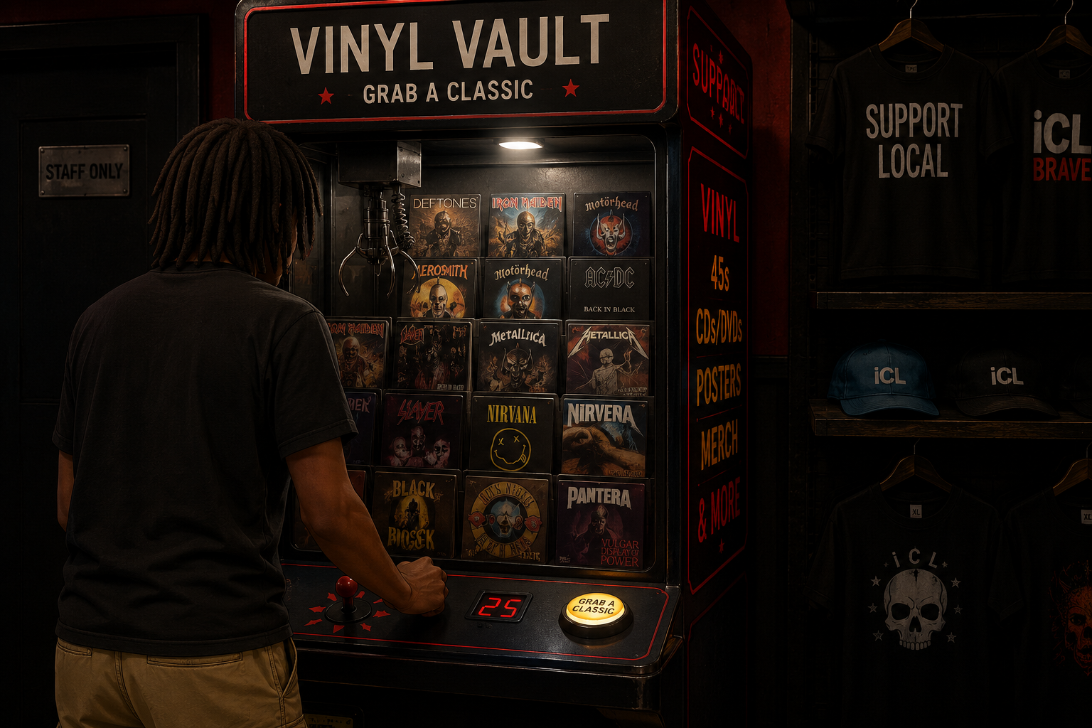 Shopper at the Vinyl Vault claw machine